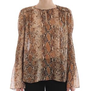Diane Von Furstenberg Rahini Snake Print silk chiffon Bell Sleeve Blouse